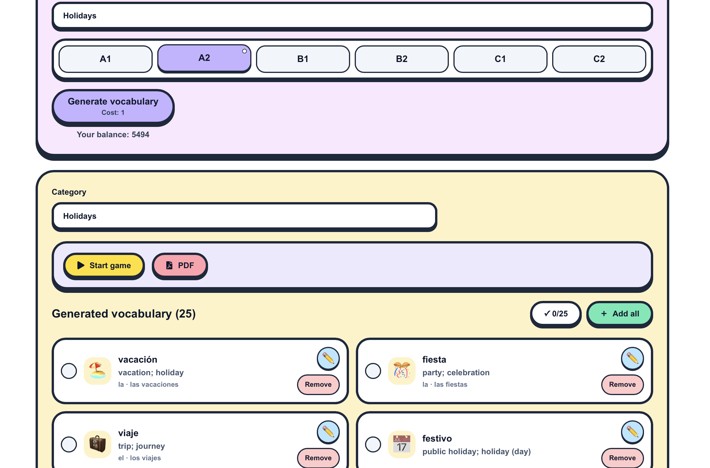 Jacklyt AI vocabulary generator screen